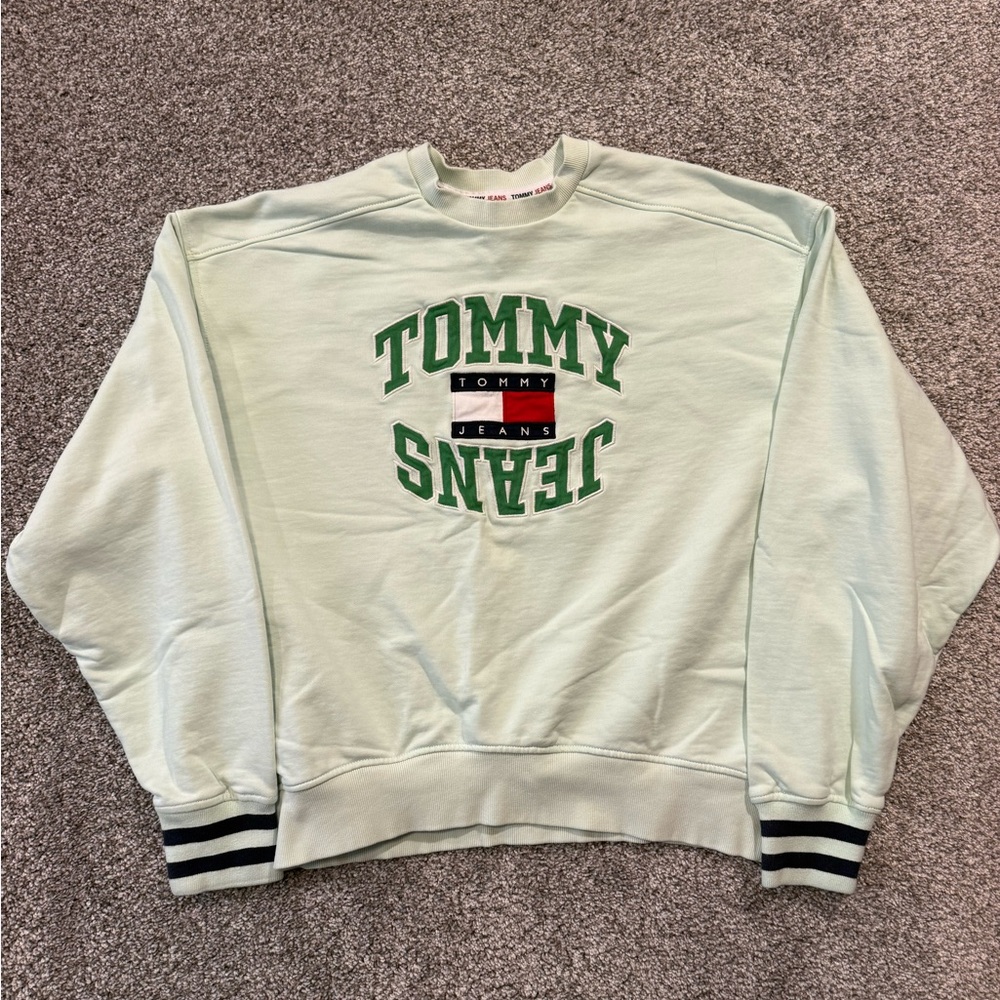 Tommy Jeans Sweatshirt Mens Medium Arched Logo Crew Sweat in Minty